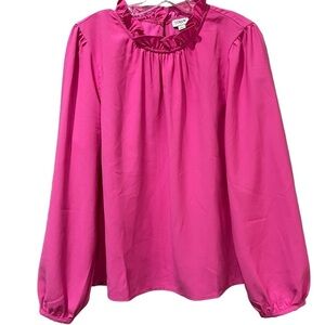 J. Crew Pink Secretary Blouse Large Long Sleeve Mock Neck Barbiecore B3